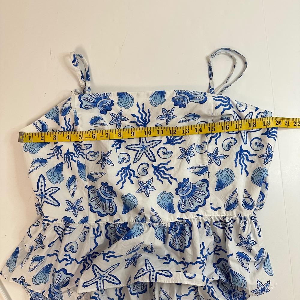 ON 34th Peplum Cami Top Womens XL Blue White Seashell Nautical Bow Coastal - Picture 4 of 8